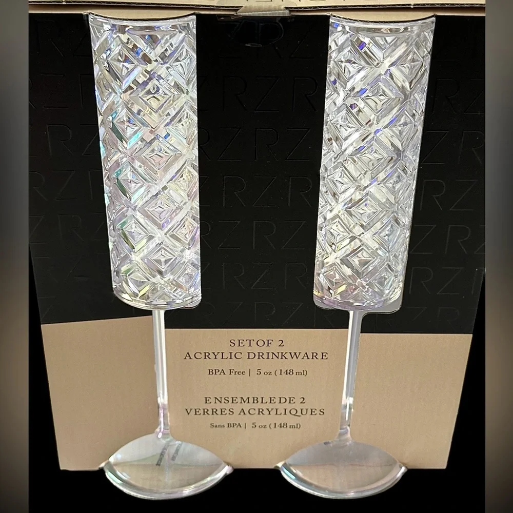 Rachel Zoe Plastic Champagne Glasses Set of 2 Clear Acrylic 5 oz BPA free. NEW - Picture 2 of 6